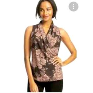 CAbi floral cross over sleeveless blouse